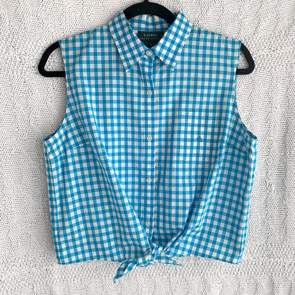 Sleeveless Button Down Front Tie Top